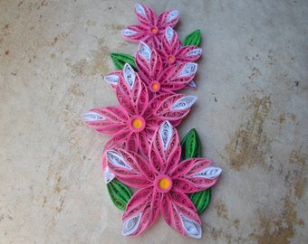 Pink flowers wall hanging Original wall decor  Bedroom art Nursery art Quilling paper art