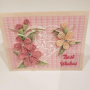 Carte quilling Meilleurs voeux // Carte coeurs et fleurs à l'arrêt