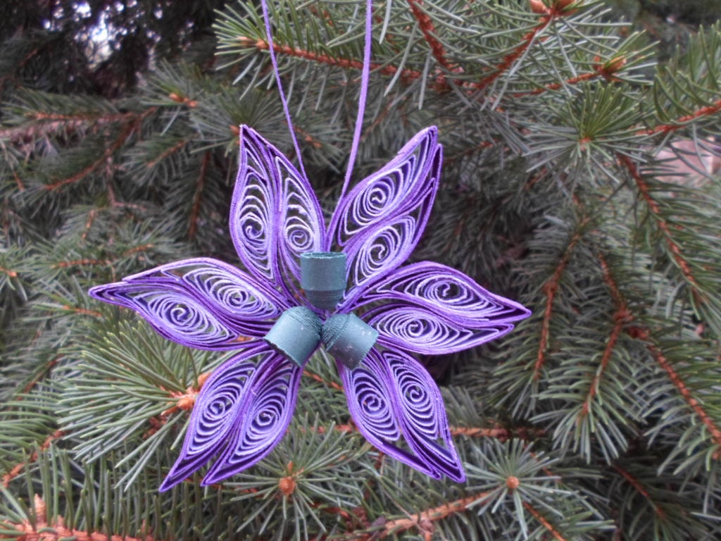 Purple Christmas Tree Ornament Paper Flower Decoration Quilled Etsy