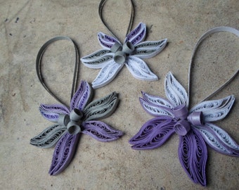 Christmas tree ornaments Purple White Gray Trendy Modern Paper decorations Quilling art Holidays