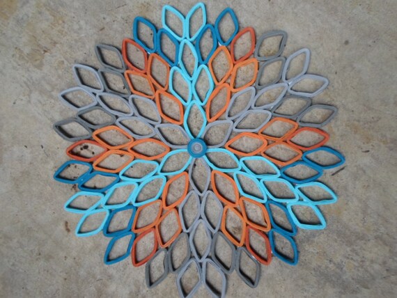 Gray Blue Orange Wall Art Paper Dahlia Wall Decor Blue Gray Home Decor Bedroom Livingroom Trendy Modern