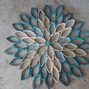 Teal Dahlia Paper Wall Art: Geometric Floral Hanging Decor
