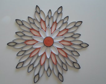 Gray and Orange Paper Flower Wall Art: Modern Geometric Decor