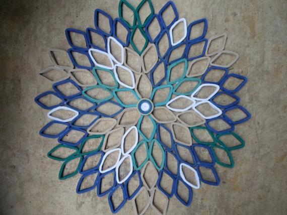 Handmade Dahlia Paper Wall Art: Navy, Teal, and Beige