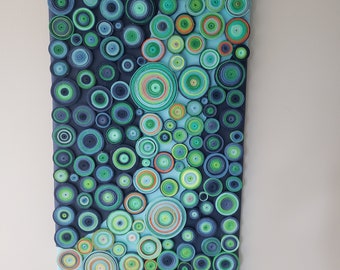 Large wall art Abstract circles wall art in navy and green