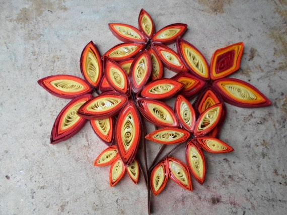 Fall Leaves Paper Quilling Wall Art: Orange Yellow Autumn Decor