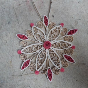 Christmas tree ornament Paper filigree decoration Red beige Christmas decor