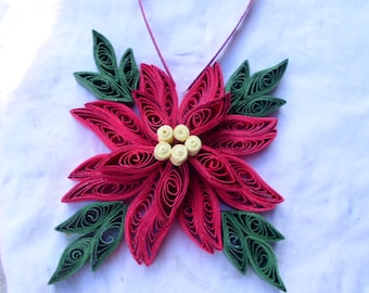Christmas tree ornament Red Green Holidays decoration Paper flower Quilling Paper art