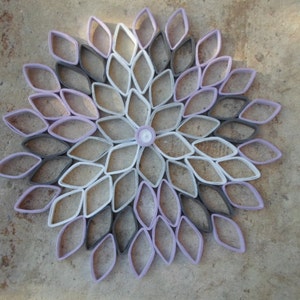 Large round wall art Dahlia wall hanging Purple gray home decor Paper wall art Trendy accents Geometrical flower