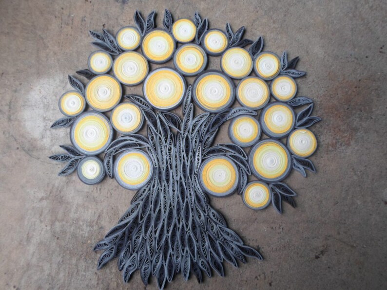 Yellow Gray Ombre Home Decor Quill Tree Wall Art Paper Hanging Etsy