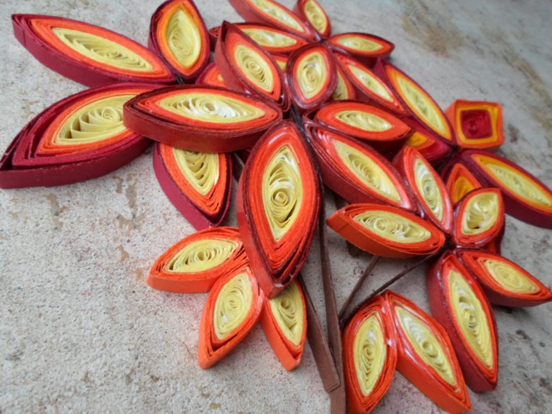 Fall Leaves Paper Quilling Wall Art: Orange Yellow Autumn Decor image 4