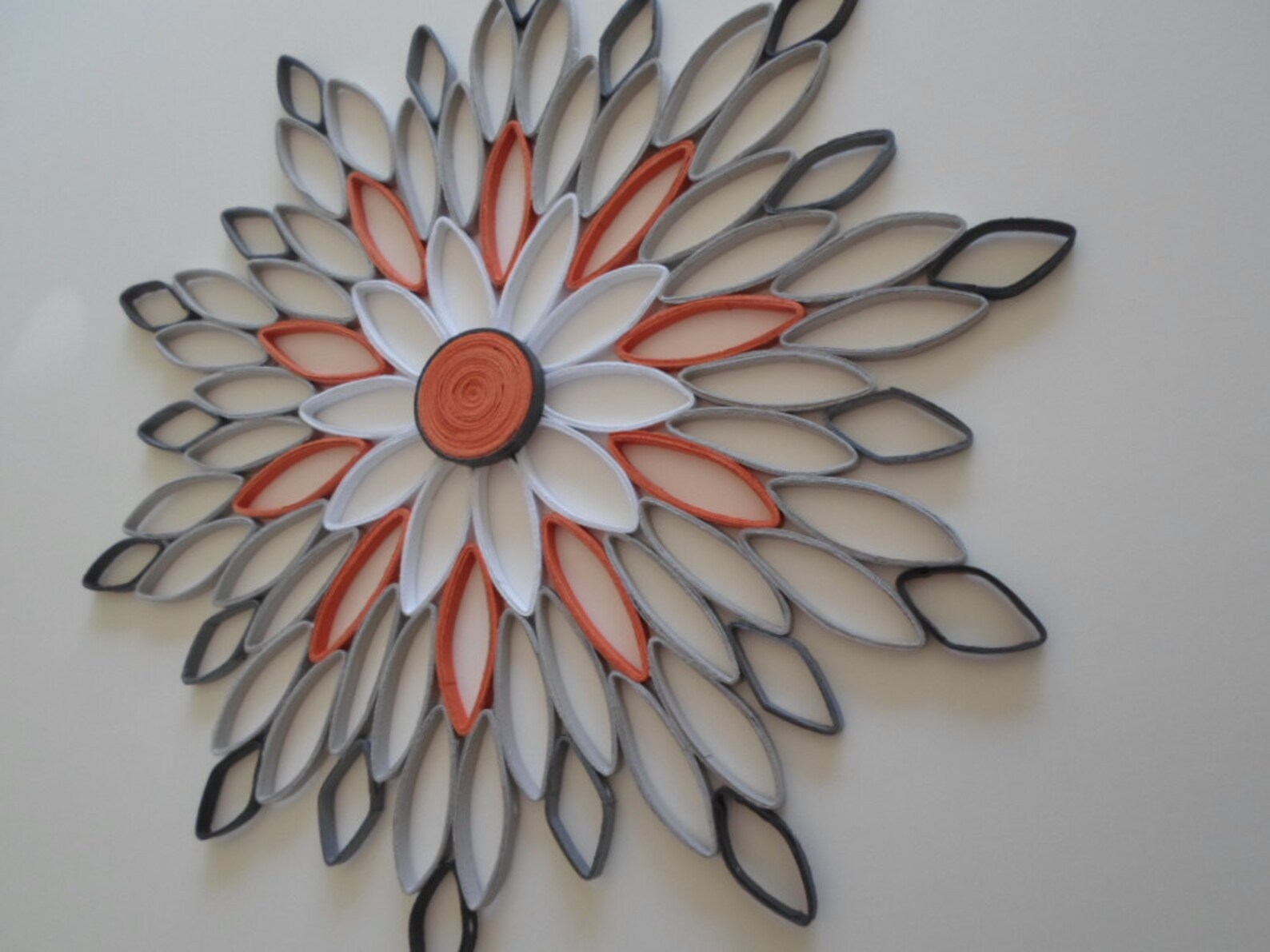 Gray orange wall art Paper flower wall hanging White orange Etsy