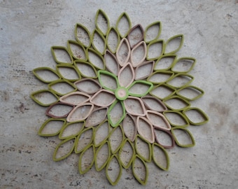 Dahlia wall hanging Green wall decor Paper wall art Bedroom wall hanging Round wall decor Home decor