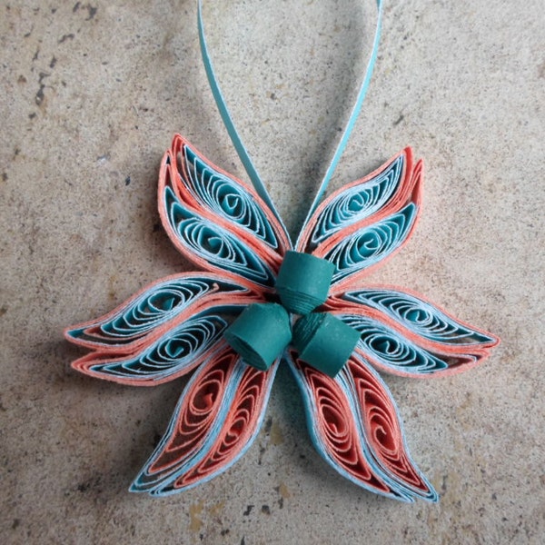 Teal coral Christmas tree ornament Trendy Christmas tree Quilled ornament Paper flower ornament Holidays Decoration