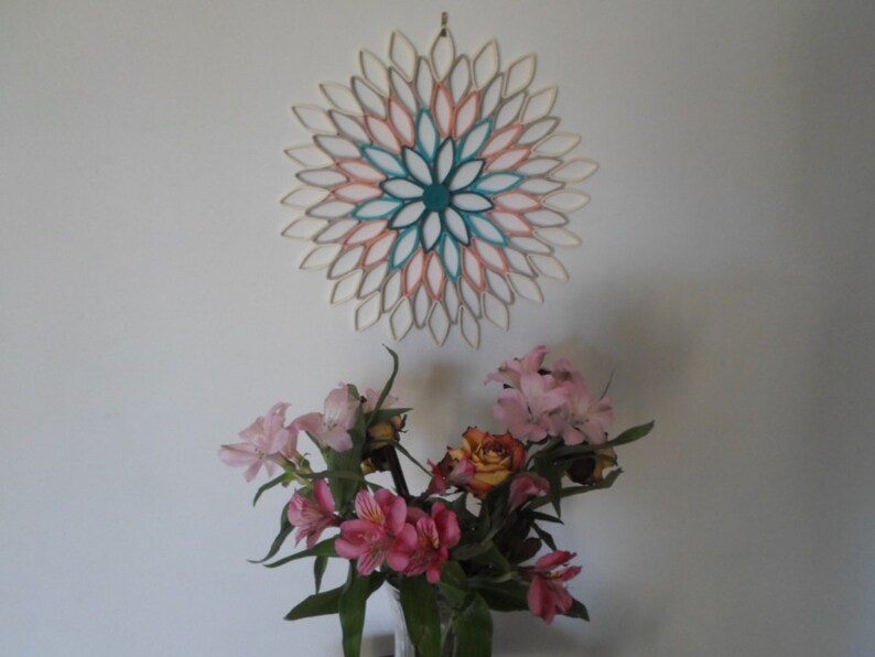 Dahlia wall hanging Teal home decor Paper wall art Original Etsy