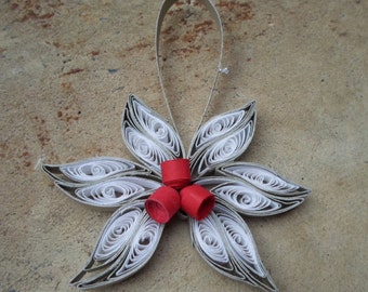 White silver red Christmas tree ornament Paper flower ornament Quilled ornament Trendy modern Christmas tree decoration