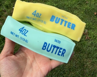 CRUNCHY Butter Squish-leksak - Gul & Mintgrön | Långsamt stigande stresslindrande fidgetleksak för avkoppling på skrivbordet, i bilen eller vid sängen