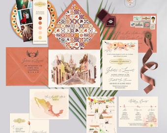PRINTED San Miguel de Allende Mexico Destination Wedding Invitation Spanish Mexican illustrated floral terracotta - Deposit Payment