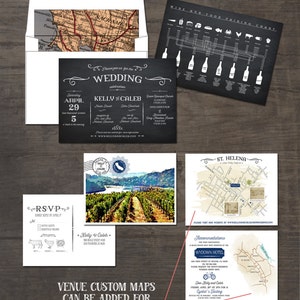 Suíte de convite de casamento preto em aquarela da California Winery Chalk - convite de casamento ilustrado Pagamento de depósito