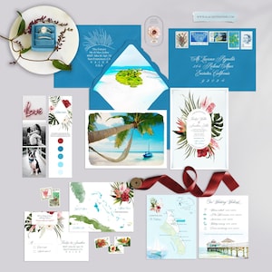 Bahamas Andros Island Watercolor Illustrated Tropical Caribbean Beach Destination Wedding Invitations - Deposit Payment