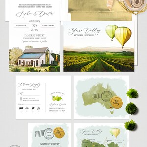 Australia Yarra Valley VIC Winery Wedding Watercolor Illustrated Destination Wedding Invitation Green Gold Deposit Payment image 6