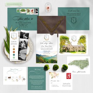 North Carolina Boone NC Destination Wedding Invitation Set Watercolor Illustrated Blue Ridge Mountains Wedding Invites - Deposit Payment