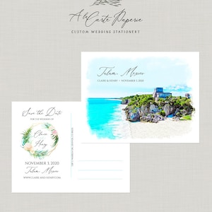 Mariage à destination, Tulum, Mexique, carte postale Save the Date, Riviera Maya, illustrations à l'aquarelle de Playa del Carmen, Cancun - Paiement de l'acompte