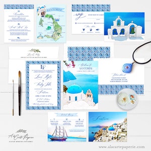 Santorini Greece Destination Wedding Invitation Greek Island watercolor illustrated Invitation Set European wedding cards - Deposit Payment