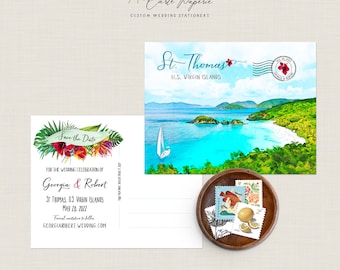 St Thomas USVI Virgin Islands Save the Date Destination Wedding Caribbean watercolor illustrated wedding invitation card - Deposit Payment