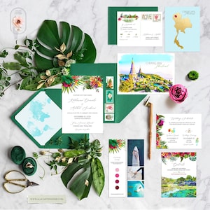Wedding Invitation Thailand Chiang Mai Asia Destination wedding invitation Thai Wedding Watercolor illustrated invitation Deposit Payment