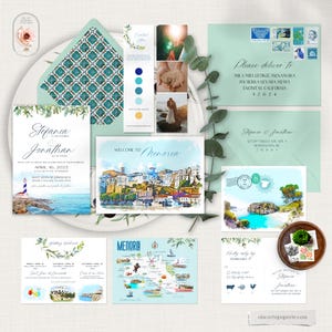 Menorca Minorca Spain Destination Wedding Invitation Set with watercolor illustrations island map Mediterranean wedding - Deposit Payment