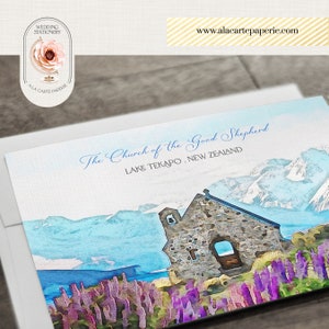 New Zealand Lake Tekapo Watercolor Illustrated Destination Wedding Invitation South Island Set Deposit Payment image 4