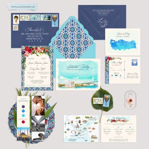 Istanbul Turkey Turkish Destination Wedding Invitation with watercolor illustrated floral Mediterranean wedding - Deposit Payment