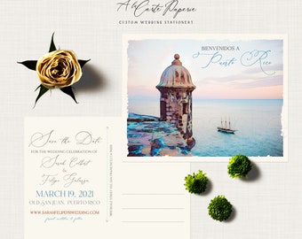 Puerto Rico Old San Juan save the date postcards with watercolor illustration -  Deposit Payment