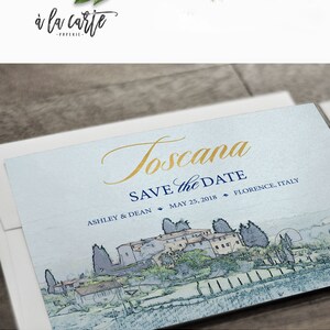 Destination wedding invitation Tuscany Florence Italy Europe Save the date Postcard illustration sketch drawing watercolor Deposit Payment image 2