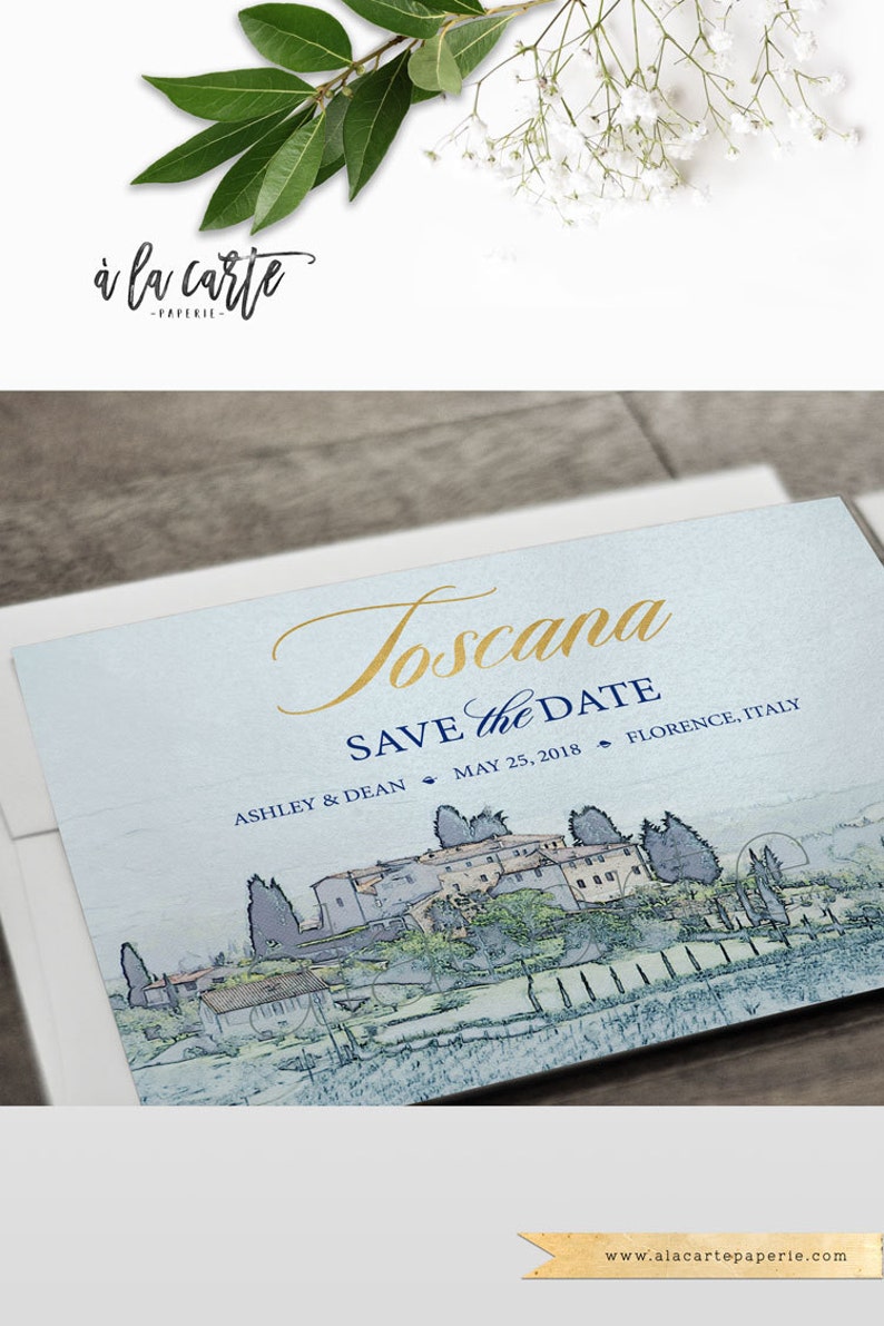 Destination wedding invitation Tuscany Florence Italy Europe Save the date Postcard illustration sketch drawing watercolor Deposit Payment image 2