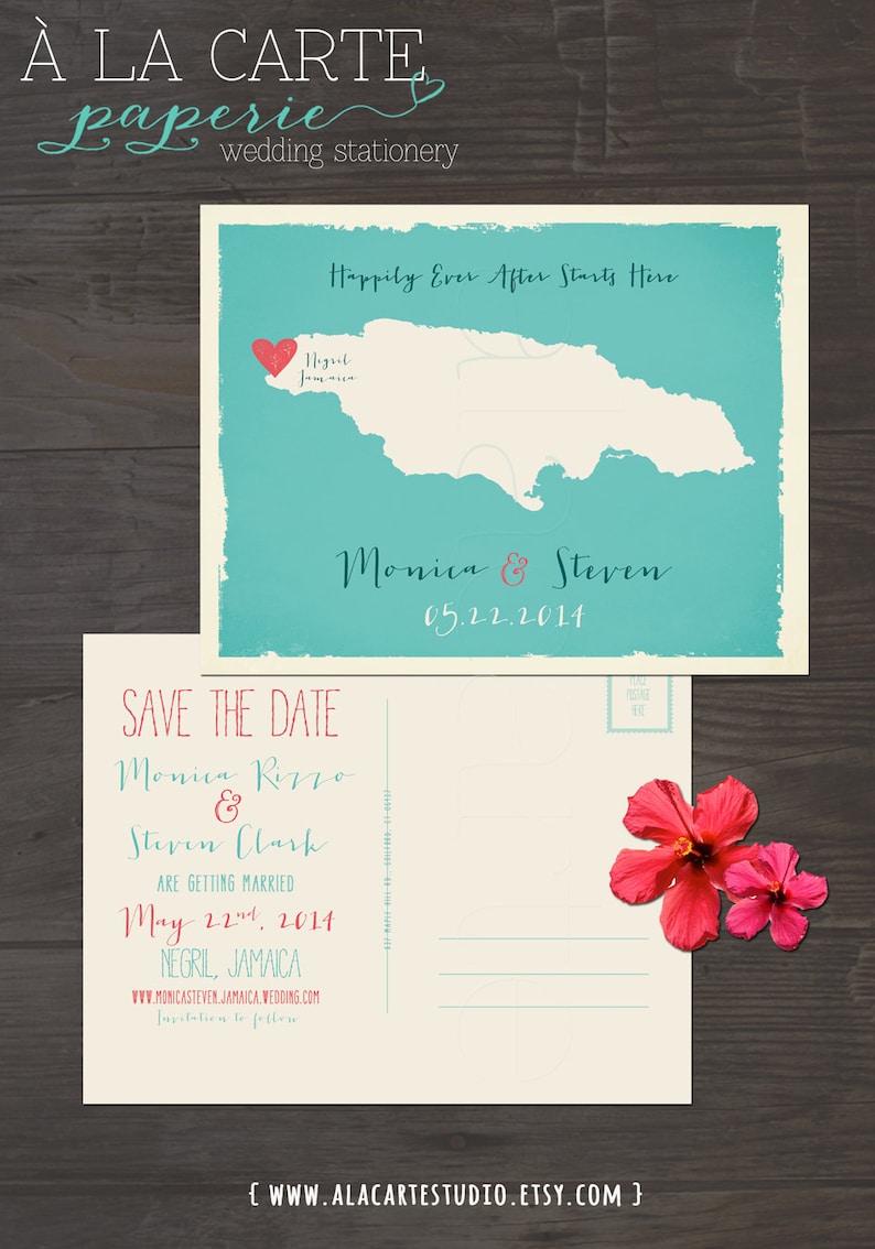 Destination wedding invitation Jamaica Save the Date