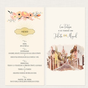 Menu para México San Miguel de Allende Convite para casamento com menu ilustrado floral tradicional espanhol mexicano - Pagamento de depósito