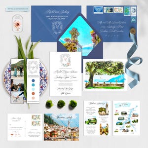 Lake Como Villa Cipressi Varenna Italy Watercolor Illustrated Destination Wedding Invitation Set European Wedding - Deposit Payment