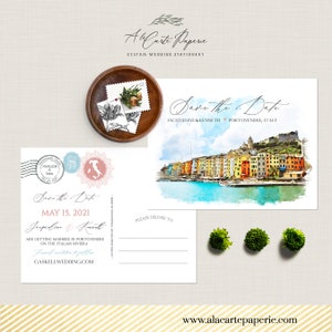 Porto Venere Cinque Terre Itália Ilustrado Destino casamento Salve a Data convite cartão postal aquarela desenho Depósito Pagamento