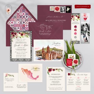 Destination Wedding Invitation Mexico Zacatecas Traditional Spanish Mexican illustrated floral Mexican wedding Deposit Payment