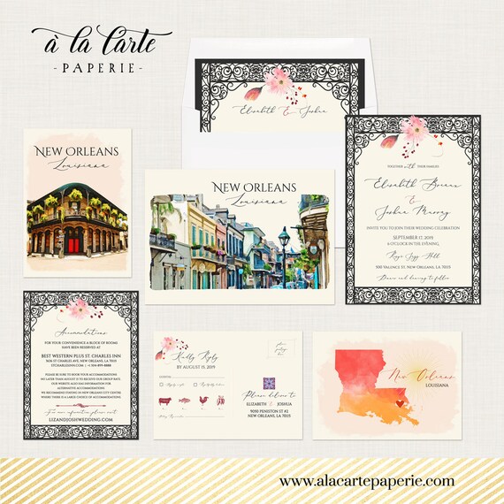 New Orleans Louisiana Destination Wedding Invitation Usa Nola Etsy