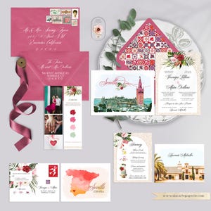 Sevilla Spain Andalusian Spanish Mediterranean Destination Wedding Invitation Watercolor Illustrated Wedding Invitation Set- Deposit Payment