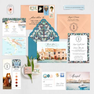 Monopoli Puglia Apulia Italy Masseria Spina Southern Italian Destination Wedding Watercolor Illustrated Wedding Invitation - Deposit Payment