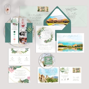 PRINTED Garden of the Gods Colorado Springs USA watercolor illustrated wedding invitation Mountain Destination wedding - Deposit Payment