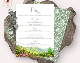 Wedding Menu Asheville NC North Carolina Blue Ridge Biltmore Estate Watercolor Illustrated Destination Wedding Menu - Deposit Payment