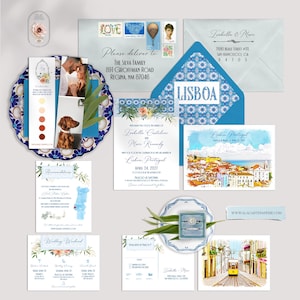Lisbon Portugal European Destination Wedding iInvitation Watercolor Illustrated Lisboa Portuguese Wedding Invitation Set - Deposit Payment