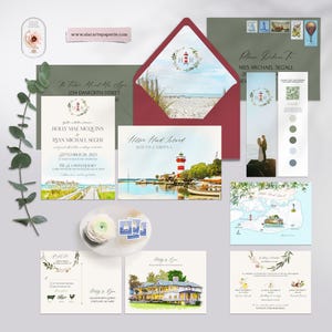 Hilton Head Island SC South Carolina USA Watercolor Illustrated Destination Wedding Invitation Set coastal wedding-Deposit Payment
