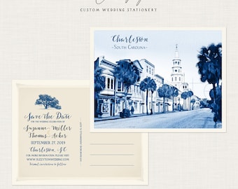 Destination wedding vintage Charleston SC South Carolina Wedding Water-colour Ink drawing illustrated Save the date card - Deposit Payment