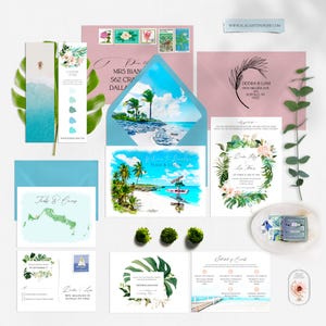 Turks and Caicos Caribbean Beach Destination tropical wedding invitation watercolor drawing illustrated floral set  - Deposit Payment